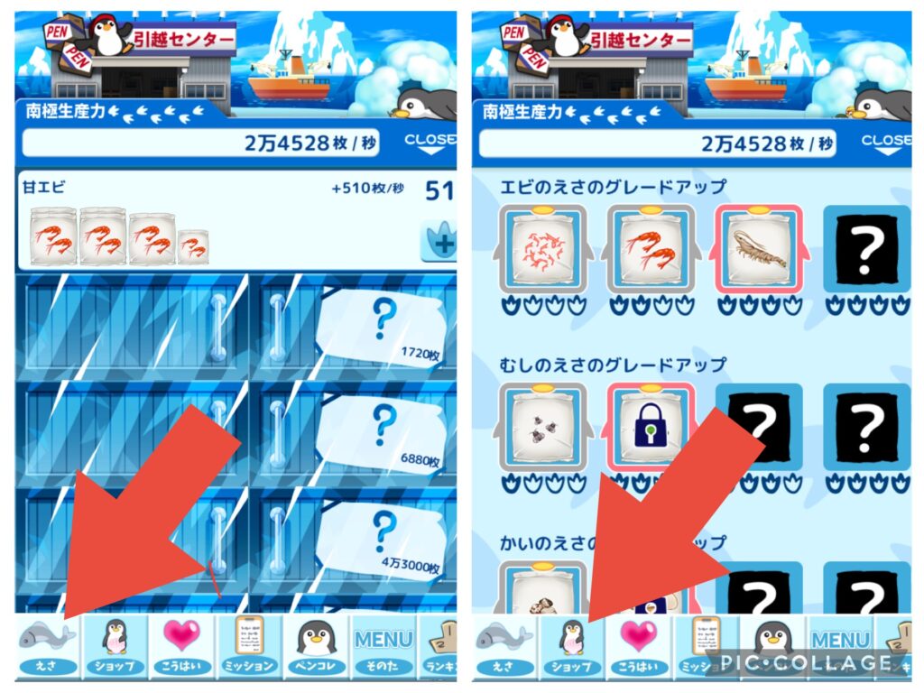 えさの購入とグレードアップの場所