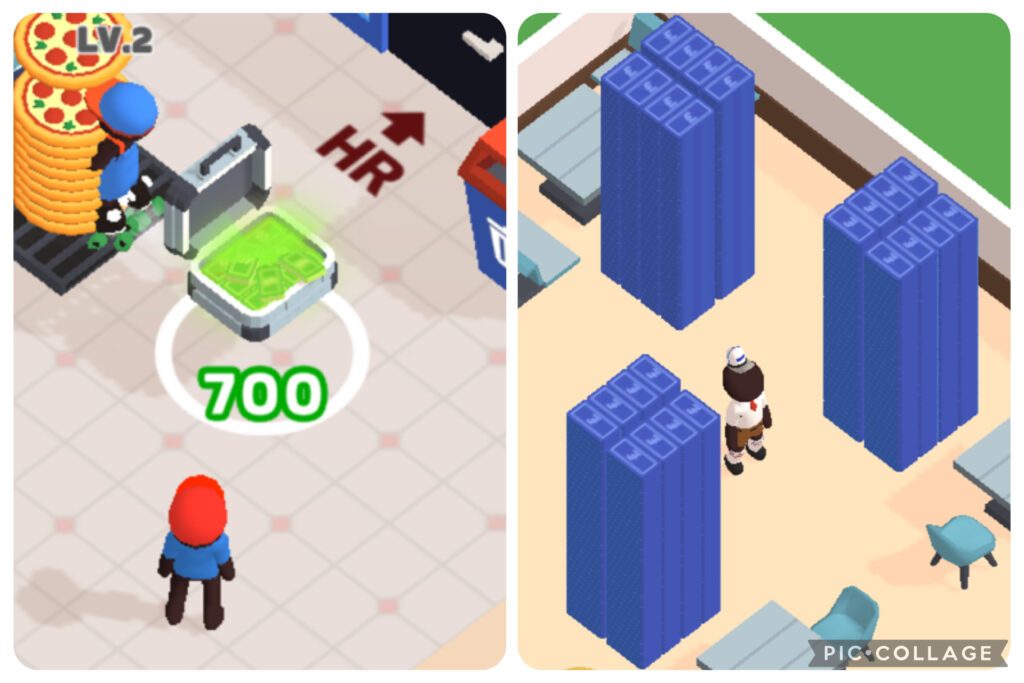 ピザレディー攻略：マネーポケットと店舗経営で得られる収益の様子。