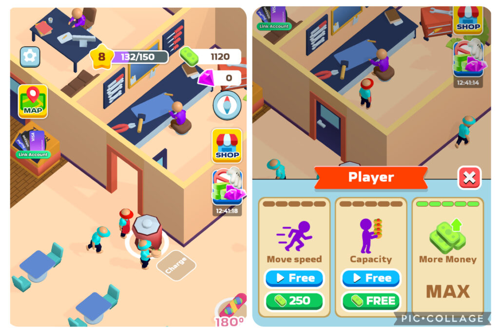 Papa Donerの収益上昇バフ強化画面｜スタッフ雇用後に店の収益スピードを最大まで上げる手順を示す