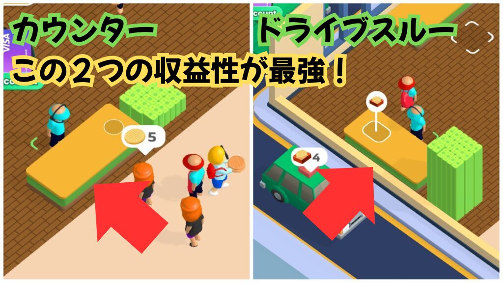 ドライブスルーとカウンター周辺の設備配置が確認できる店舗画面