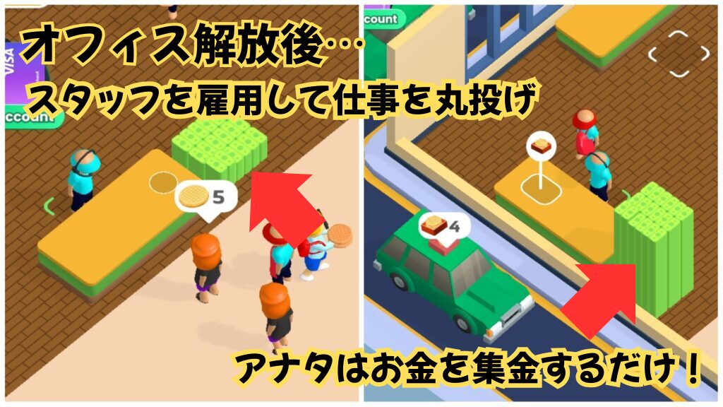 ワッフルパッフルでスタッフを雇用し、営業を自動化して収益を得ている様子