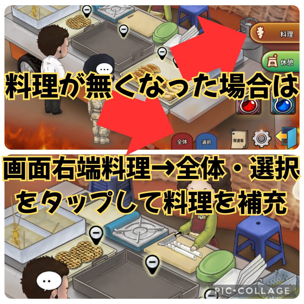 提供する料理の補充方法をゲーム内画像を使って図解
