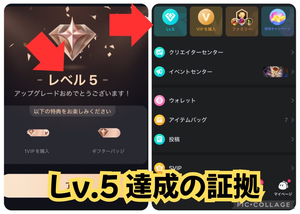 BIGO LIVE（ビゴライブ）のLv.3/Lv.5を達成した証拠の画像