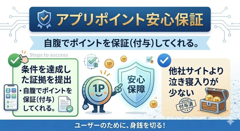 コインカムのアプリポイント安心保証の図解