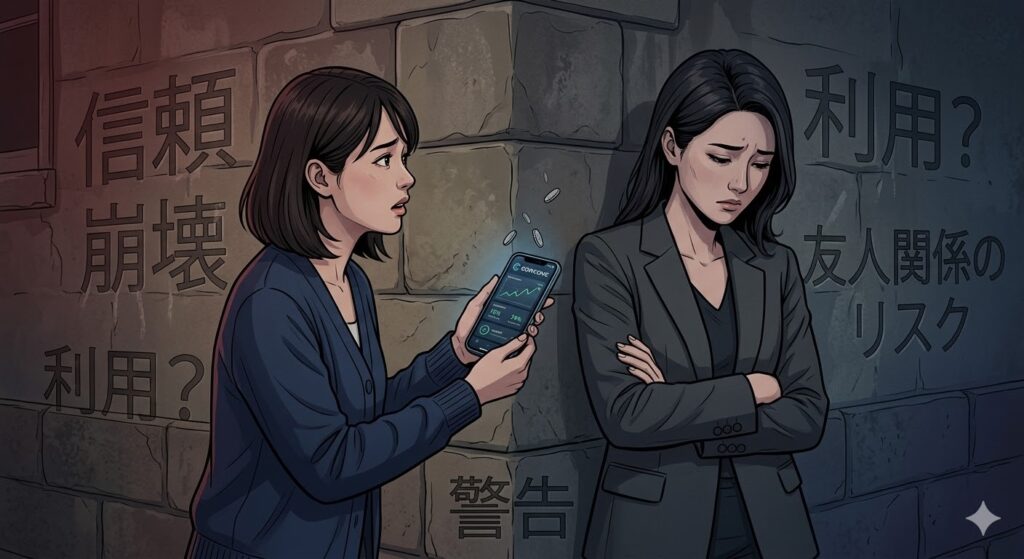 友だち招待のリスク（リアフレを勧誘するリスク）を示す画像